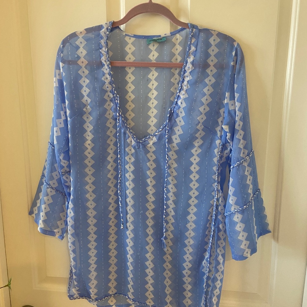 Letarte Embroidered Cover Up Women Size XS Mesh 3/4 Sleeve Blue Sheer - Picture 3 of 4